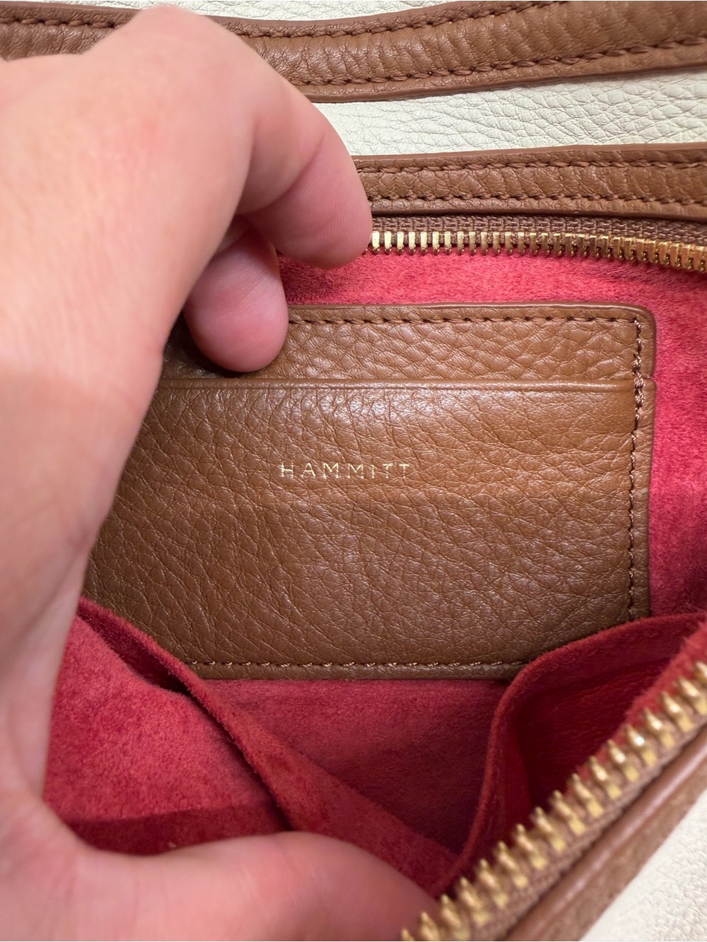 Hammitt Cream and Brown Leather Foldover Crossbody - Picture 10 of 16